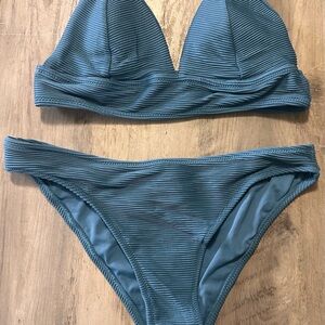 Cupshe Teal Ribbed Bikini Set